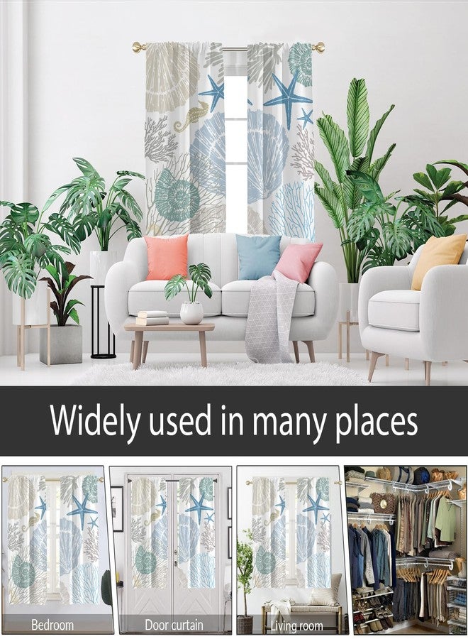 AAtter Coastal Window Curtain Nautical Beach Ocean Starfish Seashell Seahorse Conch Tropical Beachy Under The Sea Living Room Bedroom Drapes Treatment Fabric 1 Pair Home Decor, 42" W x 63" L, Modern - Image 5
